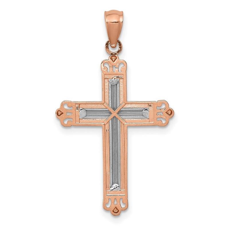 Curata 14k Rose Gold 18" Rhodium Plated Sparkle-Cut Cross Pendant Necklace