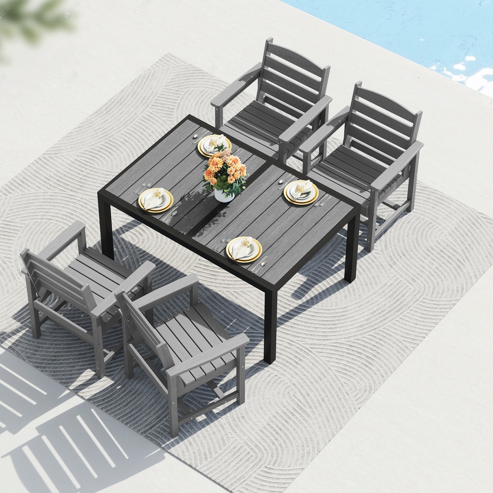 5-Piece HDPE Outdoor Extendable Dining Set with 4 Chairs – All-Weather Patio Furniture - N/A