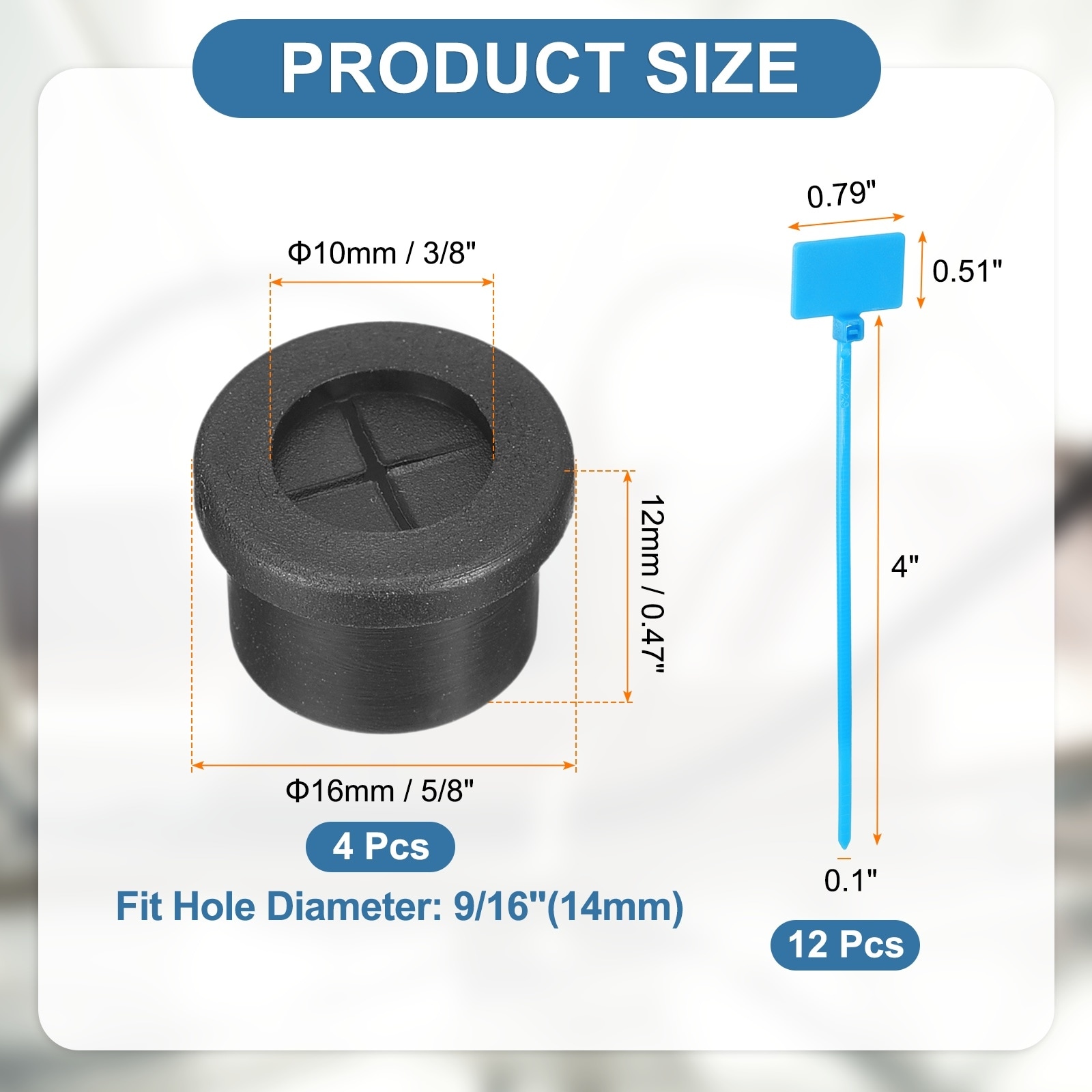 Cable Cord Grommet, Rubber Desk Grommets Wire Pass Through Hole Cover with Marked Cable Tie for Home Cable Wire Protection