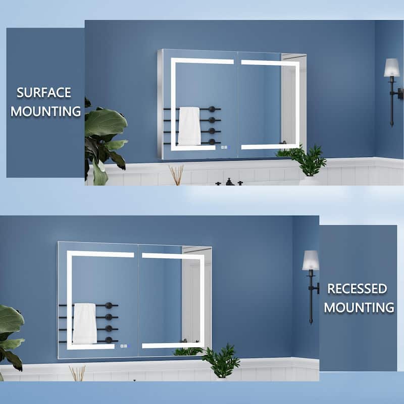 ExBrite 36" x 30" LED Lighted Bathroom Medicine Cabinet with Mirror,Recessed or Surface Mount,Defog