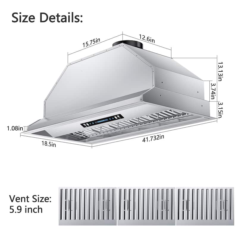 IKTCH 30/36/42 Inch Builtin/Insert Range Hood 900 CFM with Gesture Sensing and Remote Control