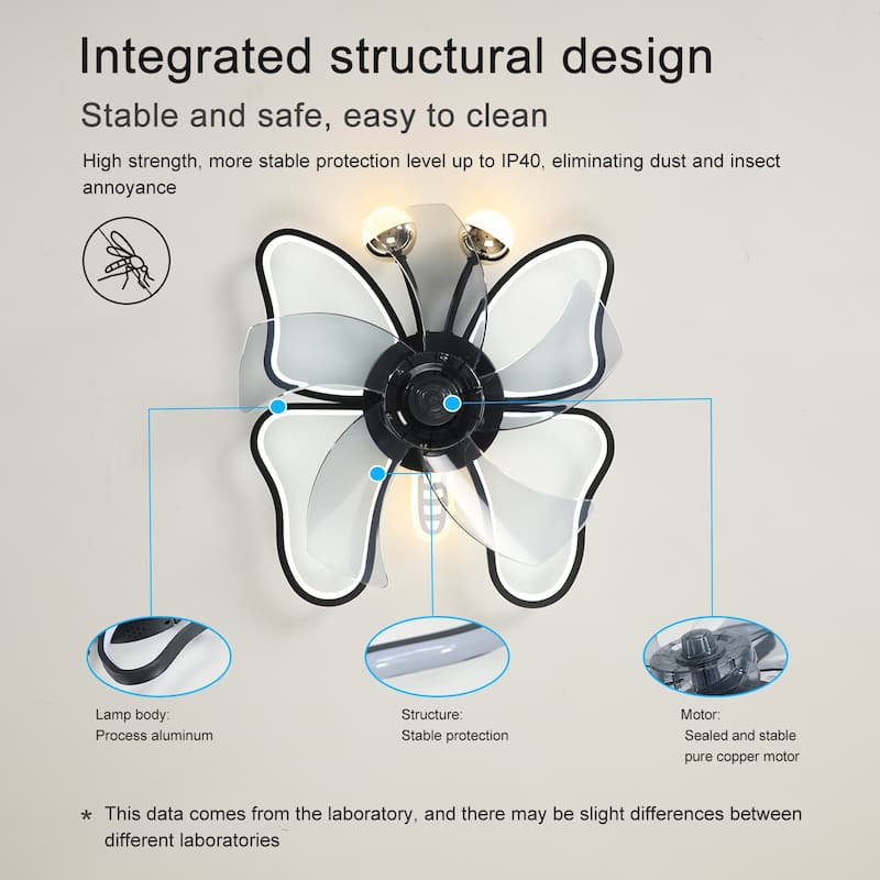 Modern Butterfly Design Styling Black Ceiling Fan Light with Remote Control Timing Function, Noiseless, Children's Favorite