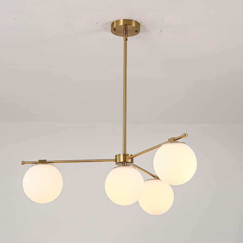 4-Light Mid-Century Modern Gold Metal Globe Pendant Light - Frosted Glass Sphere Fixture for Dining Room - 4 Light