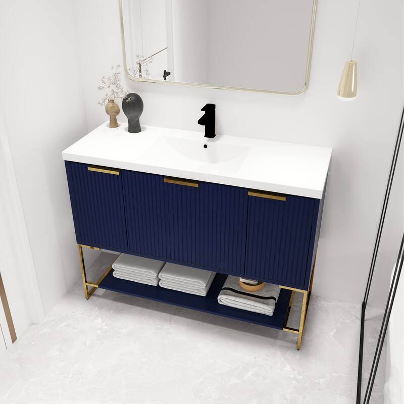 Malwee 24"/30"/48" FreeStanding Bathroom Vanity, Floor Stand Bathroom Vanity with Resin Top,Soft Close Door & Drawer