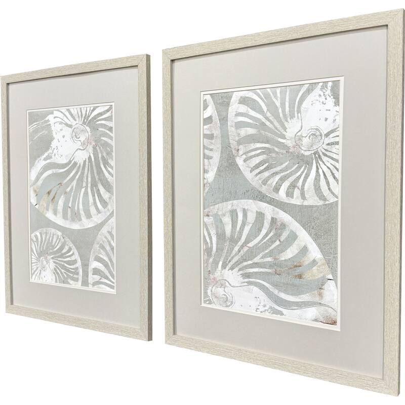 HomeRoots Set Of Two Nautilus Shell Distressed White Framed Wall Art