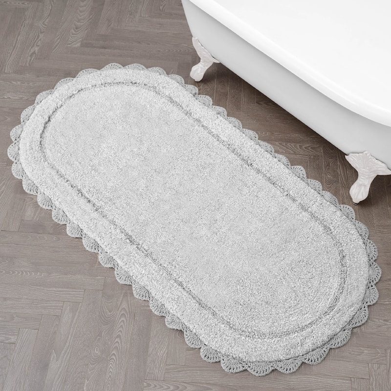 Laura Ashley Eloise Crochet Border Bath Mat - Glacier Grey - 24" x 60"
