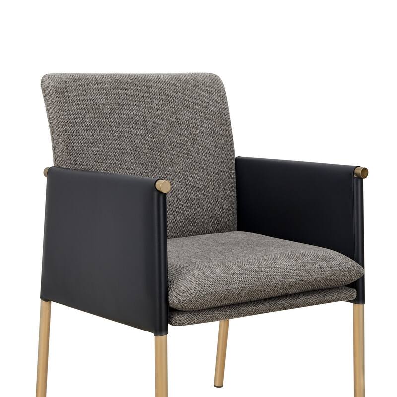 Cid Dorie 22 Inch Dining Chair, Dark Gray Faux Leather, Brass Steel Legs
