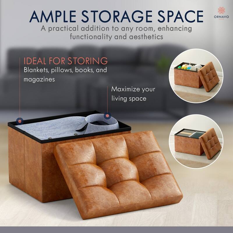 2 Pack Small Rectangle Foldable Storage Ottoman