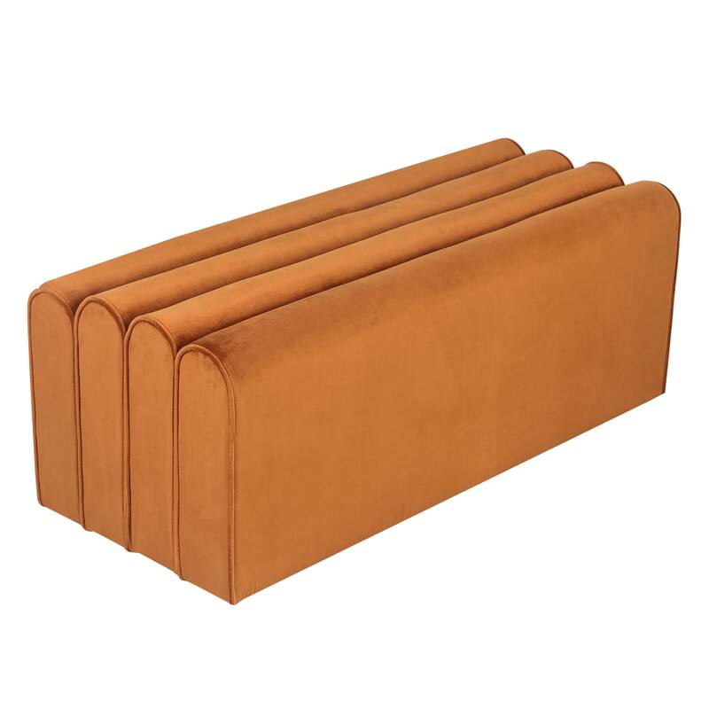 Adeco Footrest Ottoman Bench Velvet Pleated Design Foot Stool