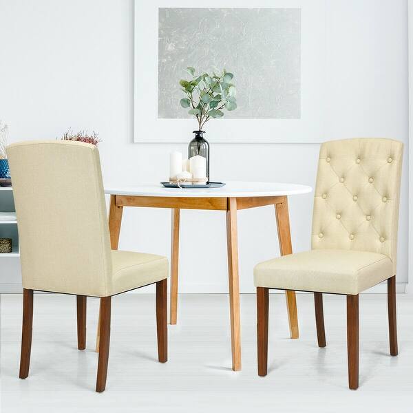 Shop Set Of 2 Linen Fabric Wood Accent Dining Chair Tufted Modern