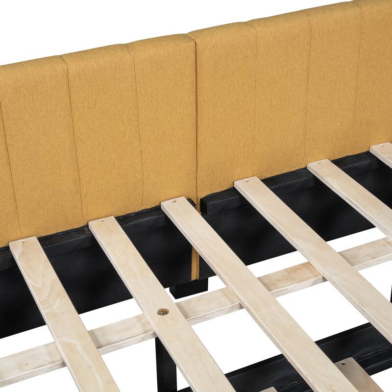 L-Shaped Backrest Daybed Upholstered Daybed Frame Classic Wood Slats Design with 2 Storage Drawers or Trundle, Full Size