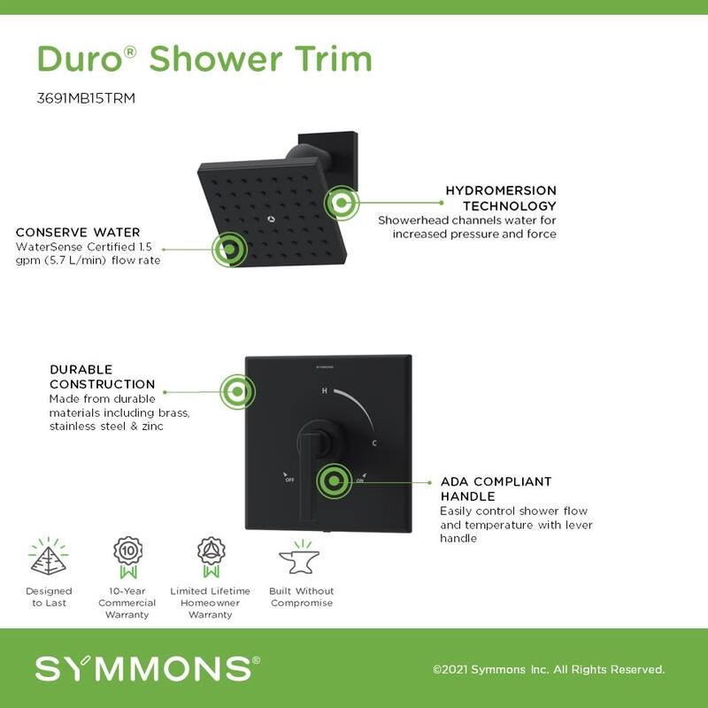 Symmons 369115TRM Duro HydroMersion Shower Only Trim Package with 1.5