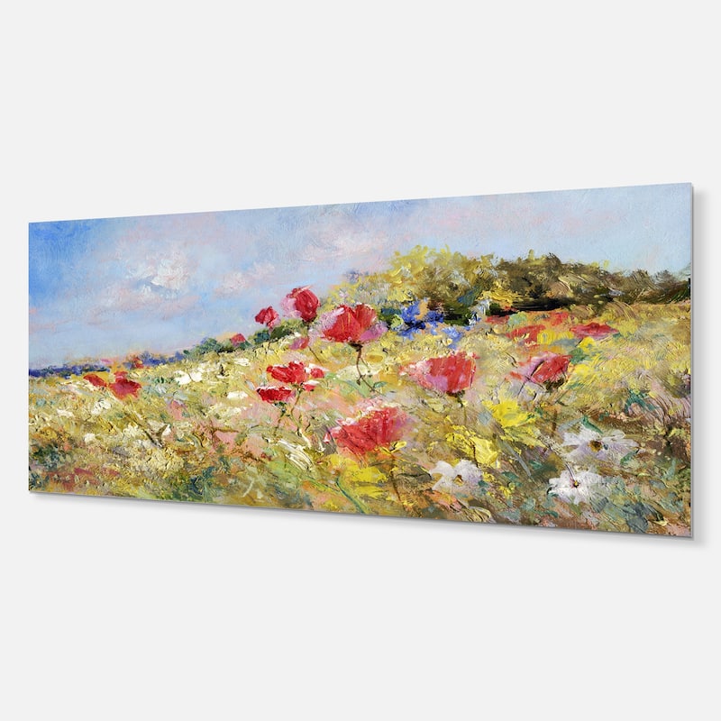 Designart 'Painted Poppies on Summer Meadow' Landscape Wall Metal Wall Art