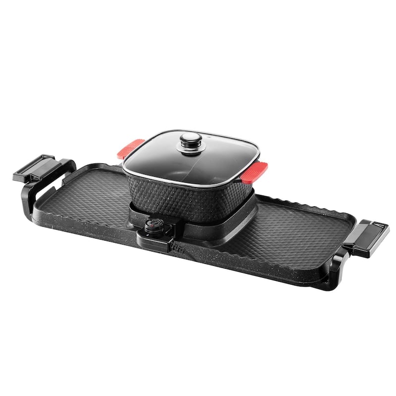 Black 2300W Electric Hot Pot and Grill Combo Non-Stick Surface and Dual Temperature Control - 30.31 x 11.1 x 7.8 in