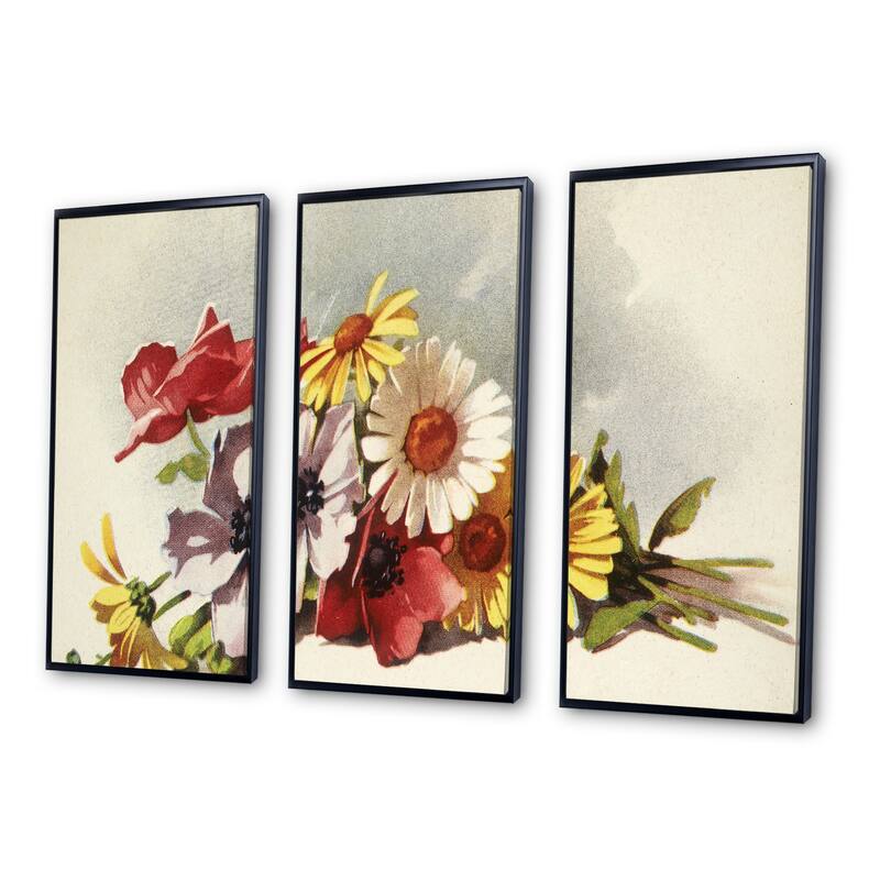 Designart "Flowers" Floral Framed Art Prints Set of 3 4 Colors of
