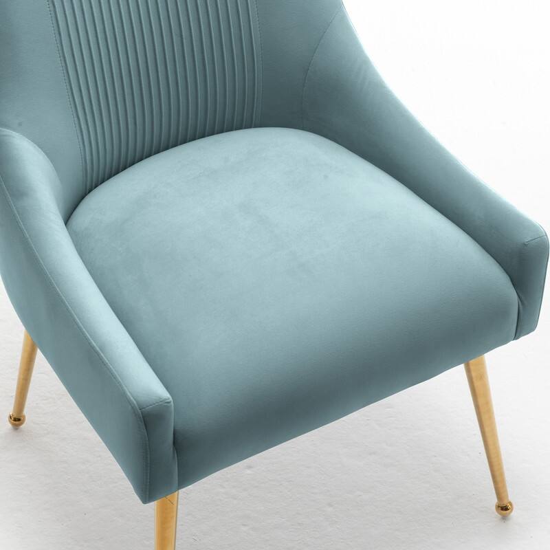 SEYNAR Modern Glam Boucle Pleated Velvet Dining Chair or Vanity Chair Set of 2 with Rear Handle