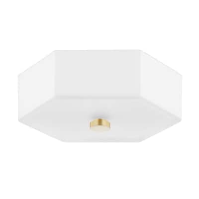 Mitzi by Hudson Valley Lizzie 2-Light Etched Outer, White Inner Glass LED Flush Mount - Aged Brass/Polished Nickel