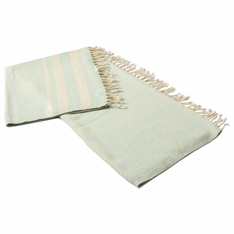 HomeRoots 50" X 60" Turquoise Woven Cotton Striped Throw Blanket with Fringe