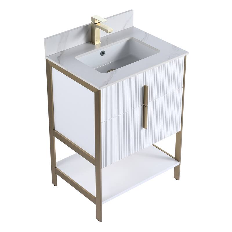 Fine Fixtures Serenity Modern Bathroom Vanity with White Carrara Stone Top