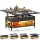preview thumbnail 29 of 27, Lift Top Coffee Table with LED Lights and USB Port, Modern Farmhouse Convertible Dining Table