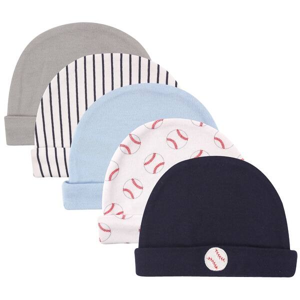 slide 1 of 1, Luvable Friends Baby Boy Cotton Caps 5pk, Baseball, 0-6 Months - Baseball 0-6 Months - Baseball
