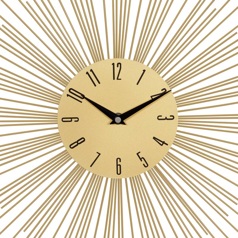 Metal Starburst Wall Clock with Black Accents - Gold - Roche River Decor - 1"W x 19"L x 19"H