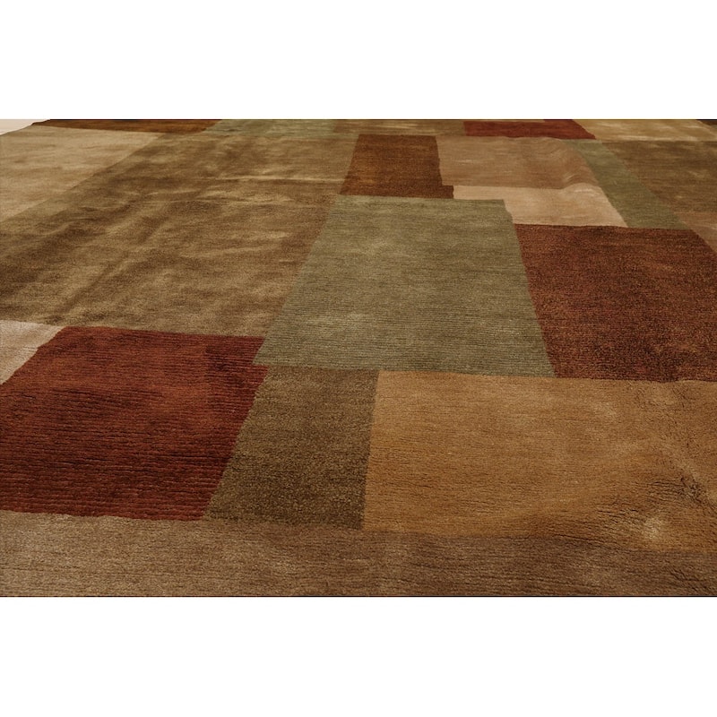 Hand Knotted Beige, Sage Tibetan 100% Wool Modern Oriental Area Rug - 9' x 12'