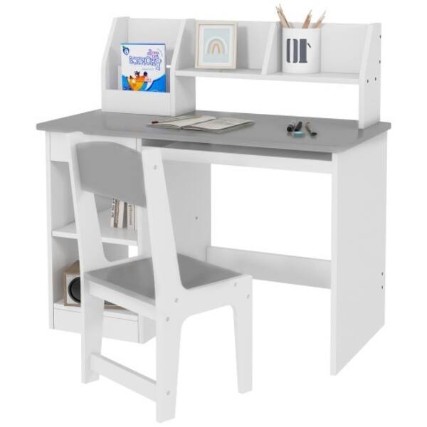 slide 2 of 7, Kids Study Desk and Chair Set with Storage Drawer, Compact Design for Schoolwork and Art Grey