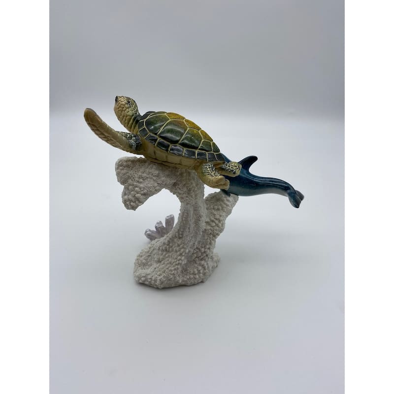 Glazed Dolphin and Turtle on Coral Figurine