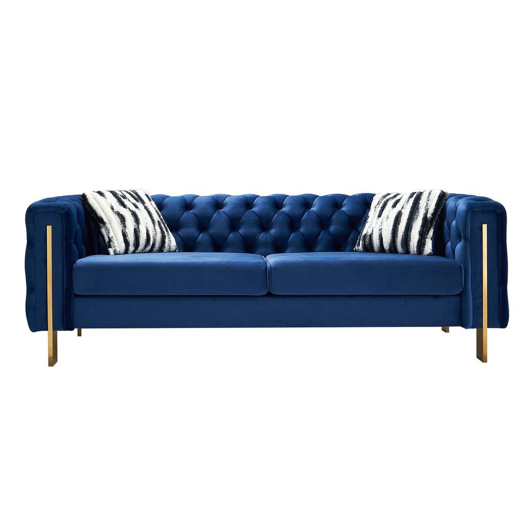 Blue Modern Chesterfield Tufted Velvet Sofa - 30.71 x 84.25 x 29.13