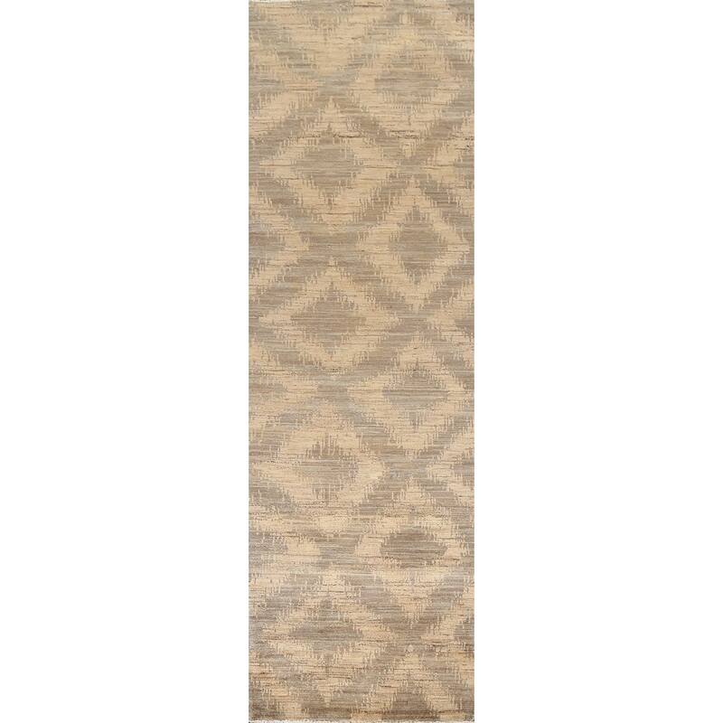 Geometric Gabbeh Kashkoli Wool Runner Rug Hand-knotted Oriental Carpet - 2'6" x 10'9"