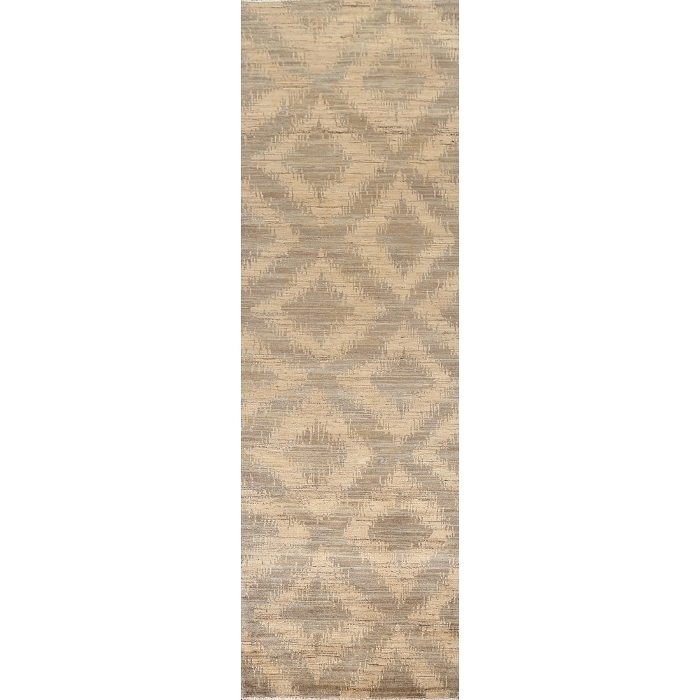Geometric Gabbeh Kashkoli Wool Runner Rug Hand-knotted Oriental Carpet - 2'6" x 10'9"