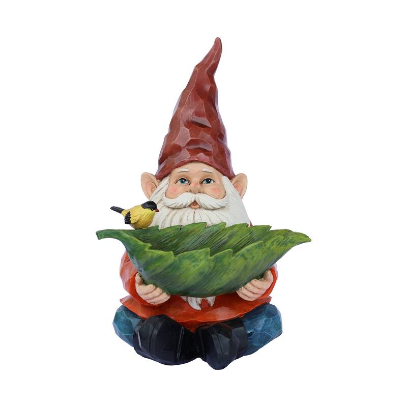 Gnome with Leaf Outdoor Patio Bird Bath - 13.75"
