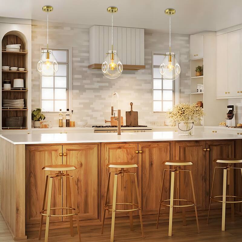 1-Light Unique Antique Bronze Teardrop Design Adjustable Pendant Light with Hand-Blown Blue Glass for Kitchen Island