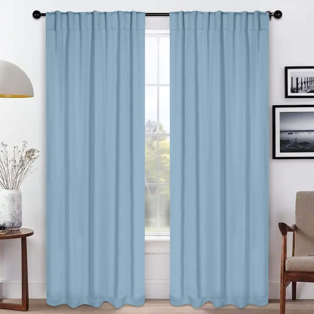 Superior Solid Machine Washable Room Darkening Blackout Curtains with Back Tabs, Set of 2