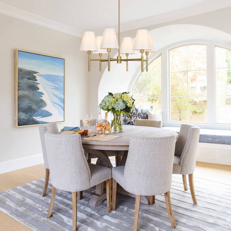 Farmhouse Wheel Chandelier Mid-century Pendant Fixture with Fabric Shades for Interior Lighting