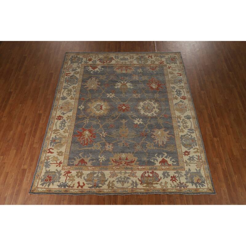 Hand Knotted Oriental 100% Wool Carpet Transitional All-Over Greys & Charcoal Oushak Area Rug - 9' 9'' X 8' 3''