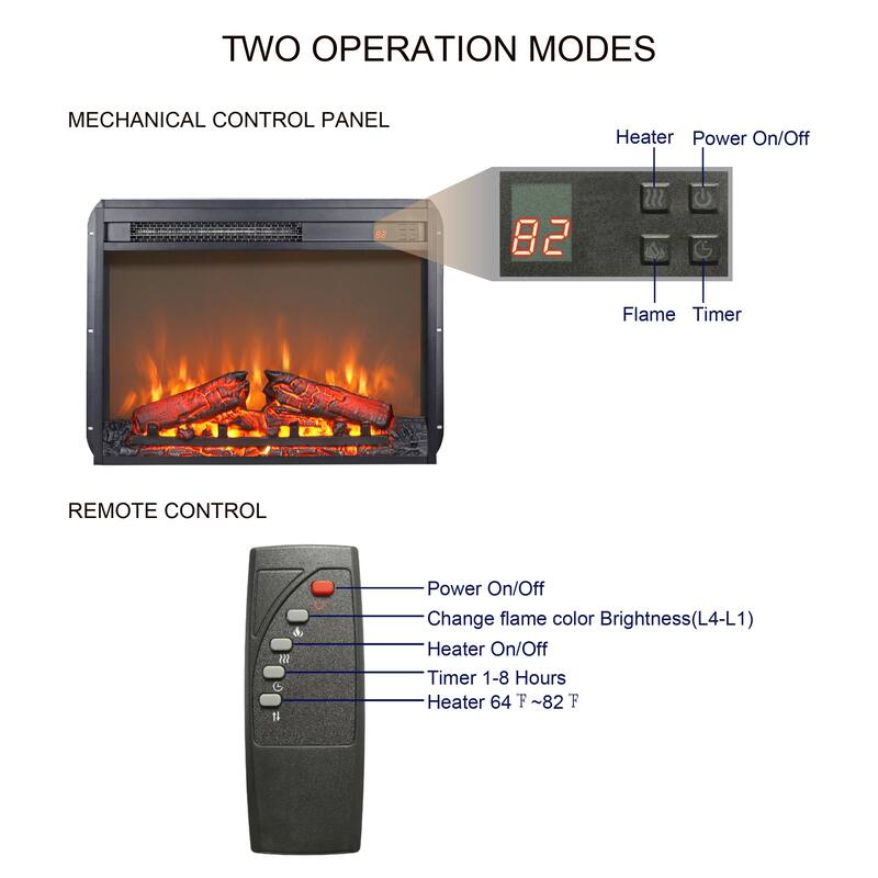 23" Electric Fireplace Insert with Realistic Flame, Remote, Timer, Overheating Protection, and 1400W Heat for TV Stands聽
