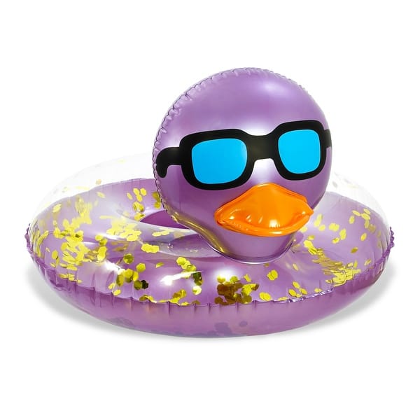 slide 2 of 7, POZA Inflatable Duck Pool Float Tube for Kids and Adults - Purple Gold - 36 inches