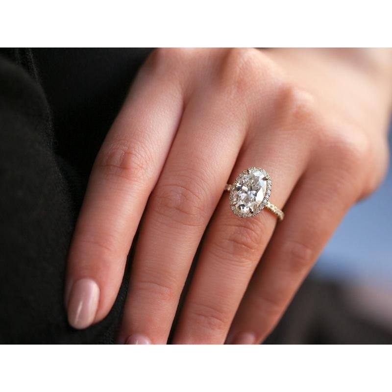 Kobelli Signature Collection 4.55 Carat Moissanite & Diamond 14k Solid Gold Oval Halo Near Eternity Olivia Engagement Ring