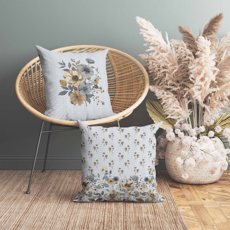Misty Meadows Indoor/Outdoor Reversible Throw Pillow Blue and Gold