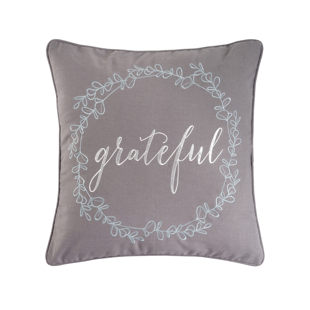 18" x 18" Grateful Wreath Embroidered Thanksgiving Throw Pillow