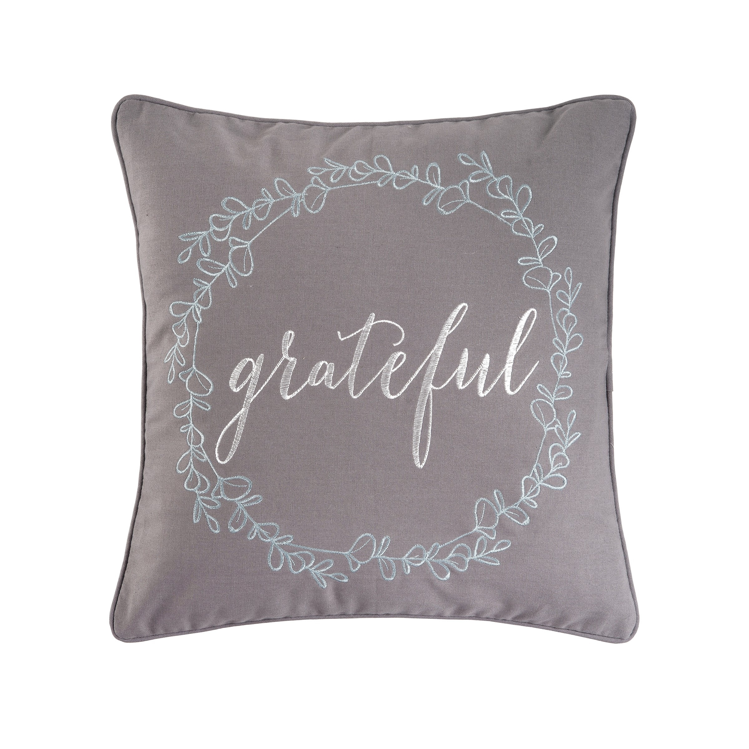 18" x 18" Grateful Wreath Embroidered Thanksgiving Throw Pillow