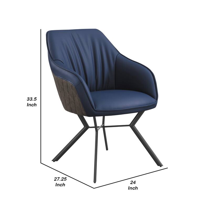 24 Inch Side Chair, Set of 2, Navy Blue Vegan Faux Leather, Metal Legs