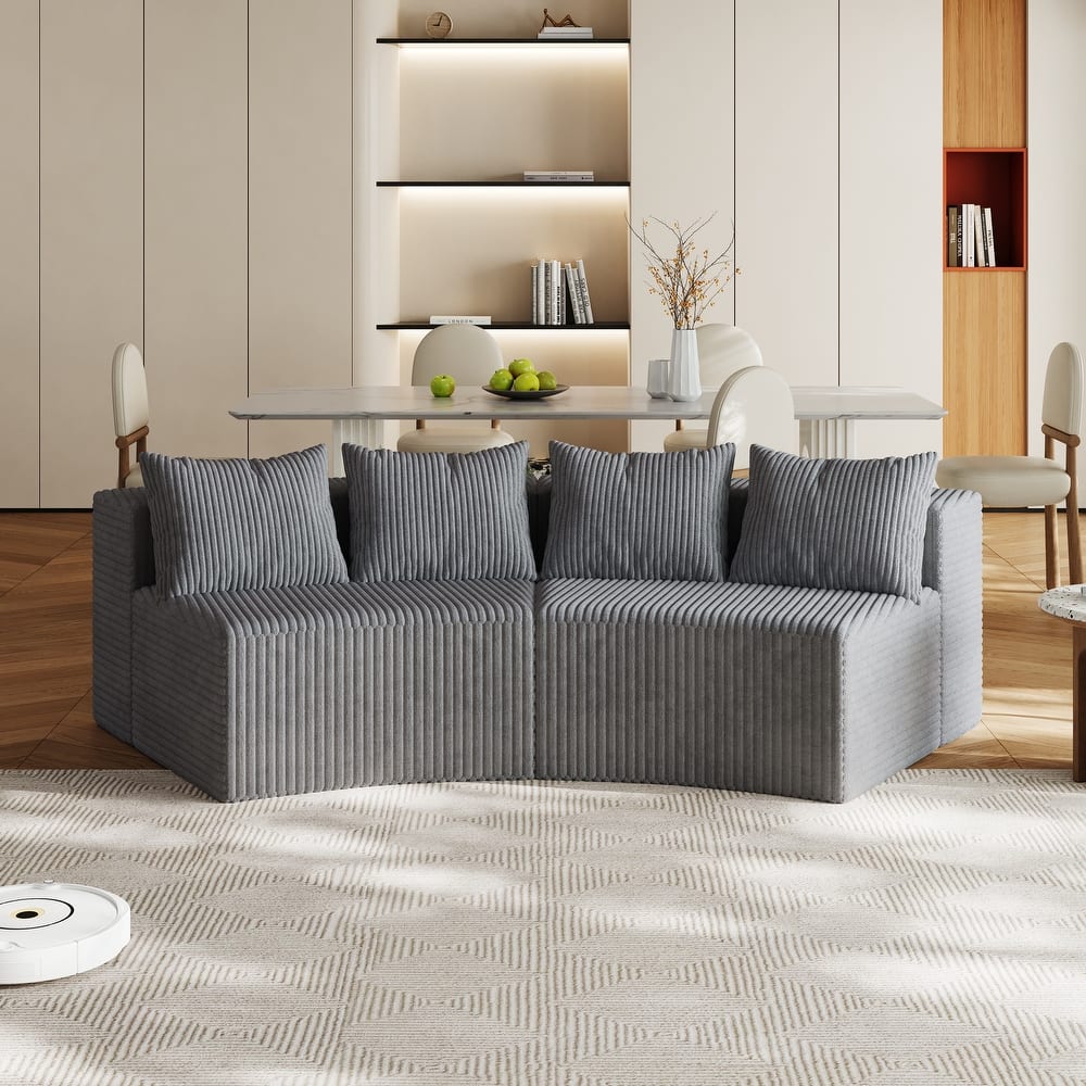 Modular Curved Loveseat Couch Corduroy Sectional Sofa with 4 Pillows