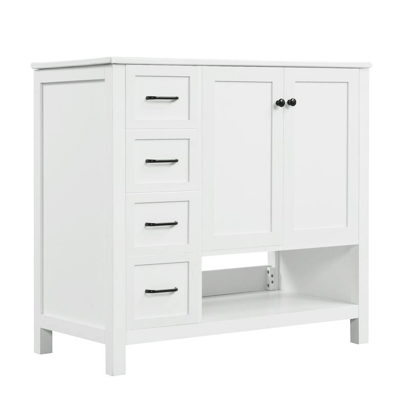 Merax Solid Wood Bathroom Vanity with Ceramic Sink Top & Open Shelf Storage