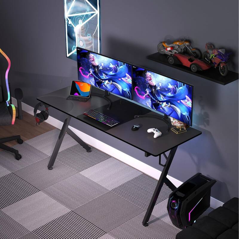 63 inch Carbon Fiber Gaming Desk with Mouse Pad Esports Style Computer Desk for Gamers, Sturdy & Large Gaming Workstation - Black