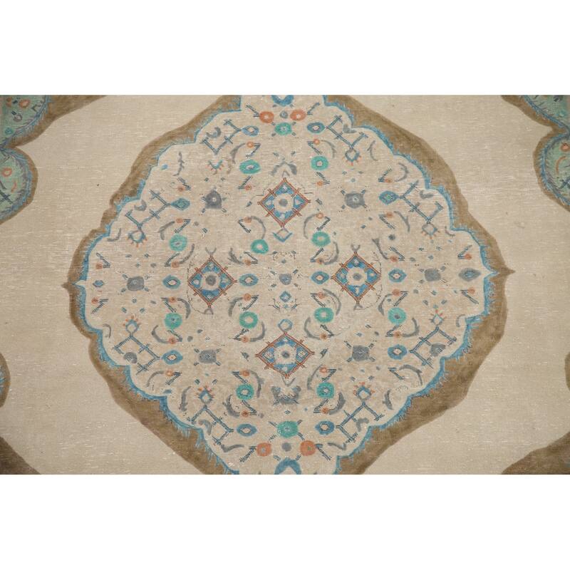 Hand Knotted Oriental 100% Wool Carpet Traditional Medallion Beige & Ivories Tabriz Area Rug - 11' 2'' X 8' 3''