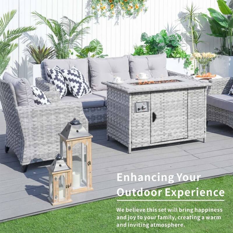 5-piece Patio Conversation Set Sofa Set with Fire Pit