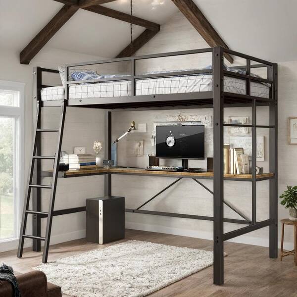 slide 2 of 9, Charging Station Loft Bed Frame, Twin Size Black